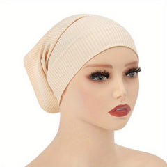 Striped Inner Cap Scarf Solid Underscarf Turban Cap Casual Hijab