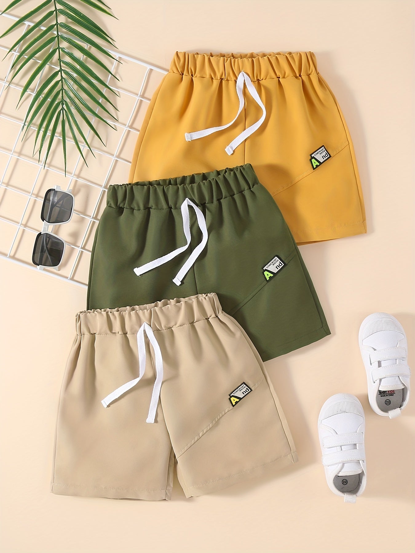 3pcs Boys Stylish Letter Print Comfort Shorts Quick Drying Outdoor Summer
