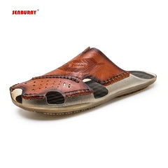SENBURNY Cowhide Leather Slippers Men's Slip On Sandals Chappal
