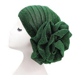 Glitter Floral Bandana Turban Hat Big Flower Head Wrap