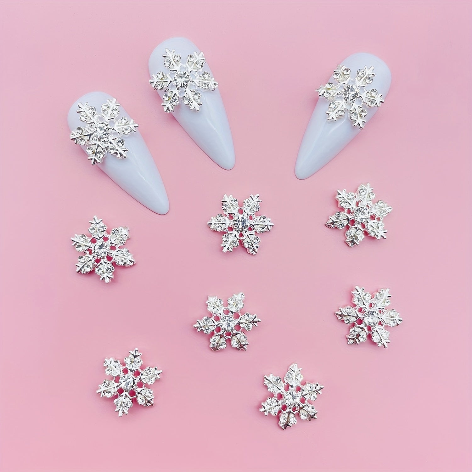 10pcs Christmas Snowflake Nail Charms with Rhinestones 3D Nail Gem Jewelry
