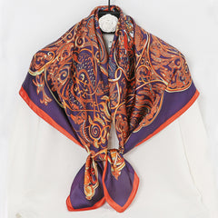Vintage Flower Print Silk Scarf - Versatile Square Shawl Wrap