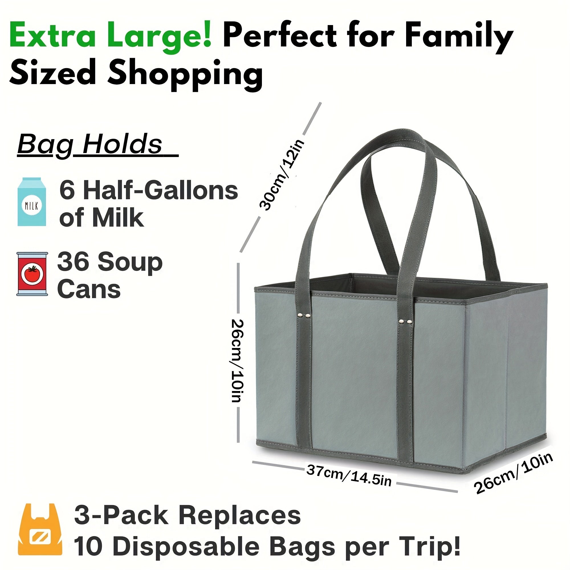 Reusable Grocery Bags Heavy Duty Shopping Bags Box Shape Stay Open Fold Flat
