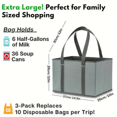 Reusable Grocery Bags Heavy Duty Shopping Bags Box Shape Stay Open Fold Flat