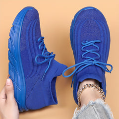 Solid Lace Up Mesh Breathable Running Shoes Soft Comfortable Outdoor Sneakers