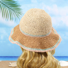 Pink Crochet Bucket Hat Ruffles Sunscreen Basin Hat Casual Straw Hats Women