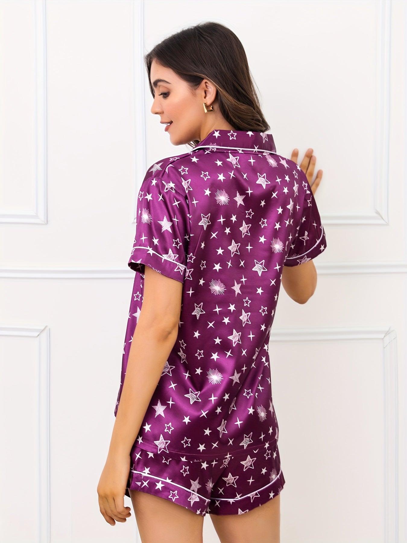 Star Print Pajamas Set Short Sleeve Top & Shorts Women's Sleepwear
