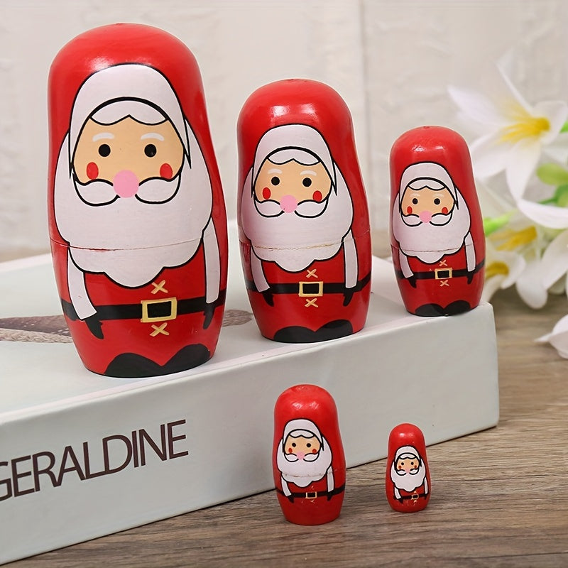 5pcs Christmas Santa Claus Nesting Dolls Hand Painted Souvenir Gift