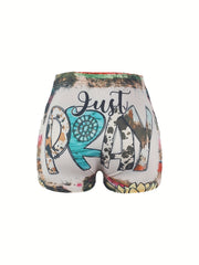 Graphic Print Skinny Shorts Sexy Elastic Waist Shorts
