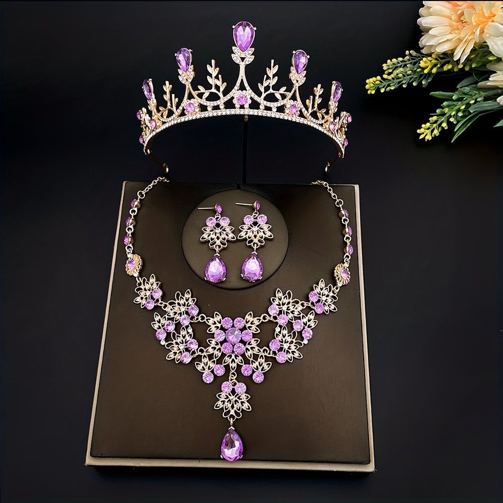 Bridal Tiara Necklace Earrings Set Crown Wedding Accessories