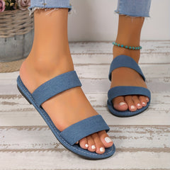 Women's Double Strap Slide Sandals Casual Slip On Flat Summer Shoes