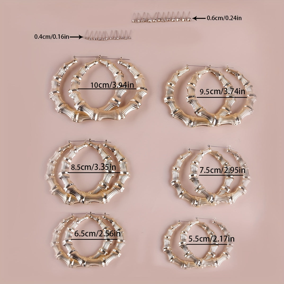 3 Pairs Punk Big Hoop & Rhinestone Stud Earrings Set