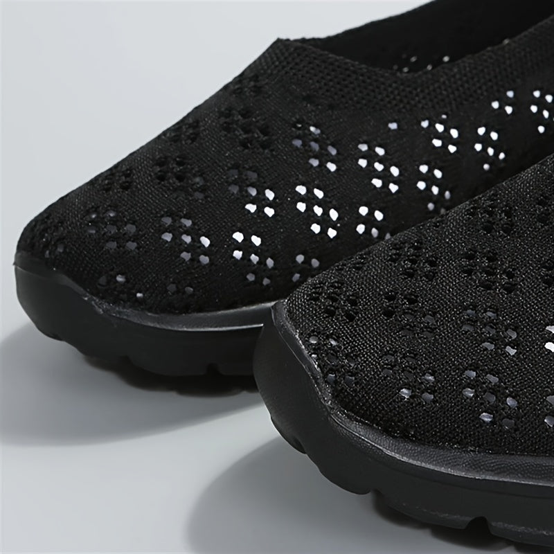 Women's Hollow Out Knit Sneakers Slip On Low Top Sports Shoes