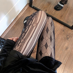High Waist Fishnet Tights Geometric Pattern Mesh Pantyhose