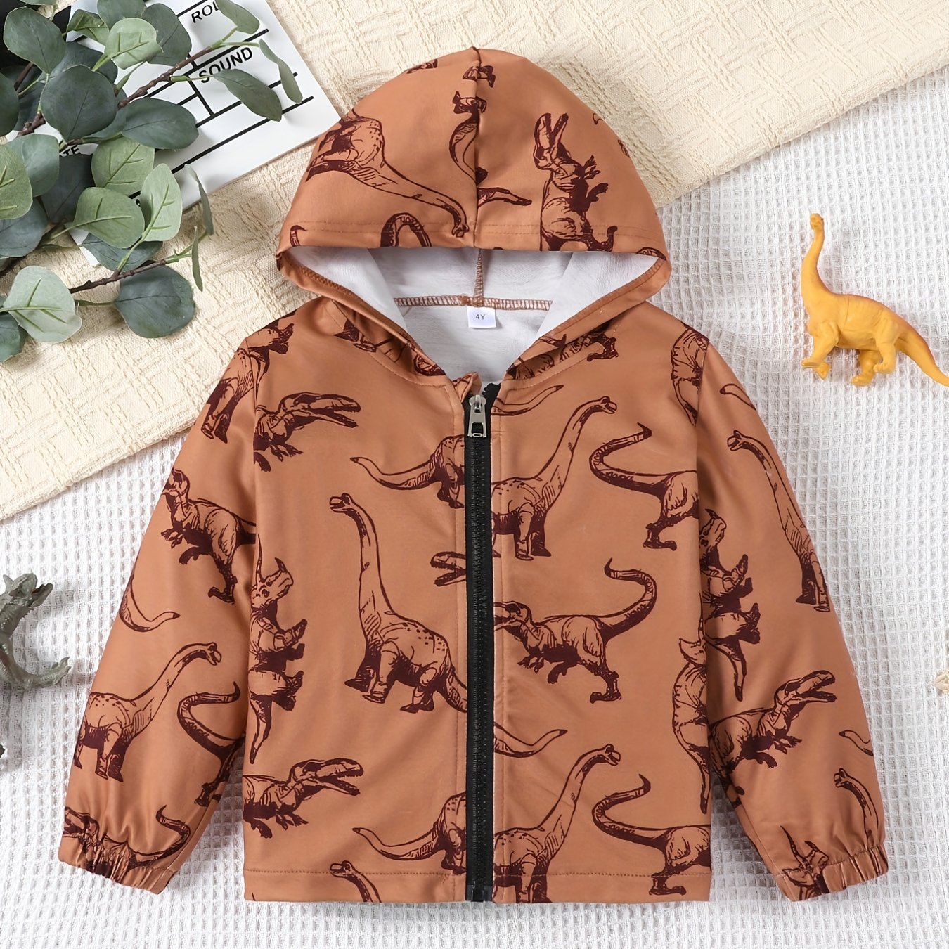 Boys Dinosaur Print Hooded Jacket Zip Up Kids Clothing