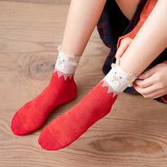 4 Pairs Cartoon Print Socks Comfy Christmas Mid Tube Women's Stockings