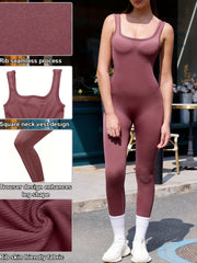 Women's Ribbed Sleeveless Jumpsuit Solid Yoga Activewear