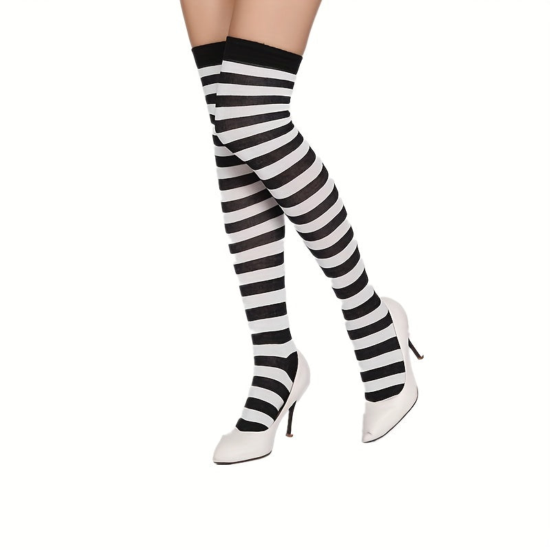 Striped Thigh High Socks Cosplay Over The Knee Socks Women's Stockings