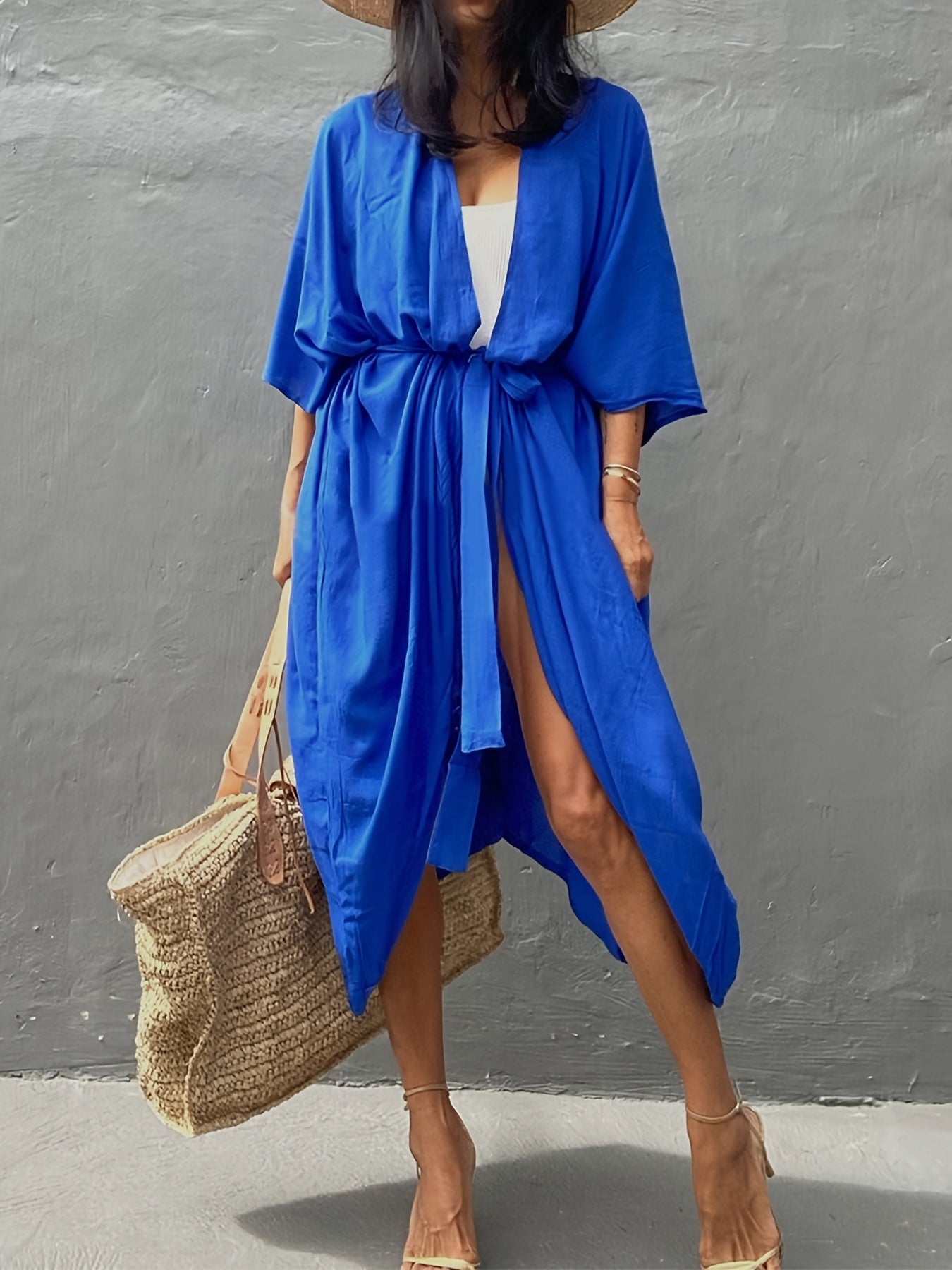 V Neck Long Sleeve Cover Up Shirt Loose Fit Casual Beachwear