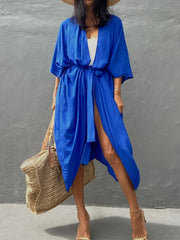 V Neck Long Sleeve Cover Up Shirt Loose Fit Casual Beachwear
