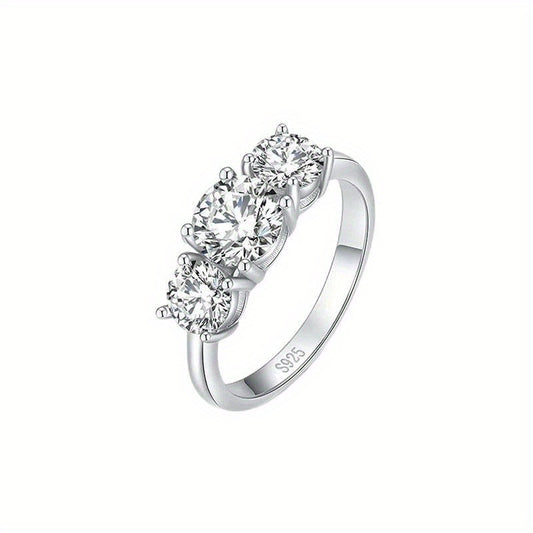 Three Stone 2.4 Moissanite Ring S925 Sterling Silver