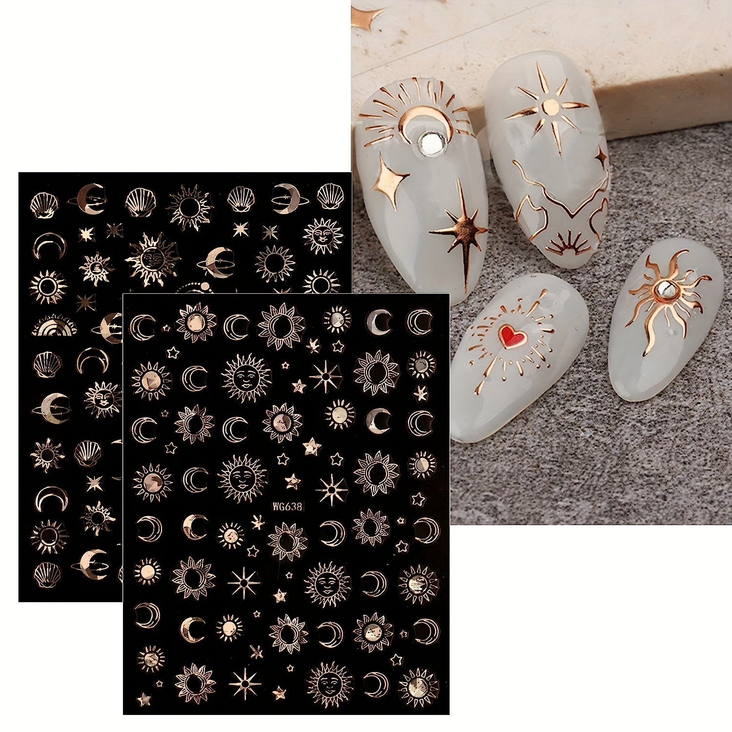 Colorful Moon Star Sun Nail Art Stickers Decals Self Adhesive Pegatinas