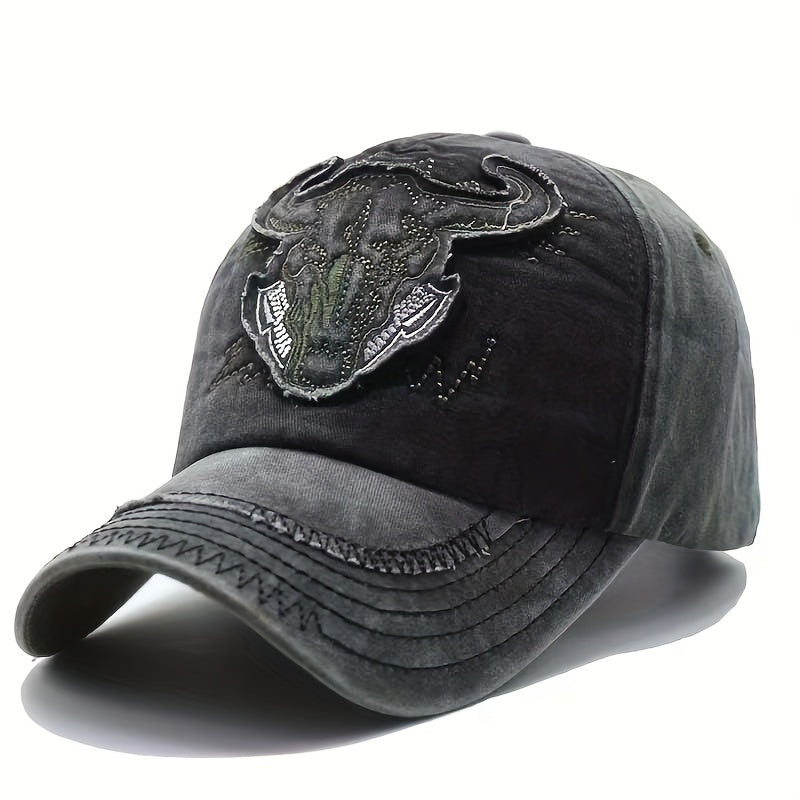 Bull Head Embroidery Baseball Cap Retro Sun Hat