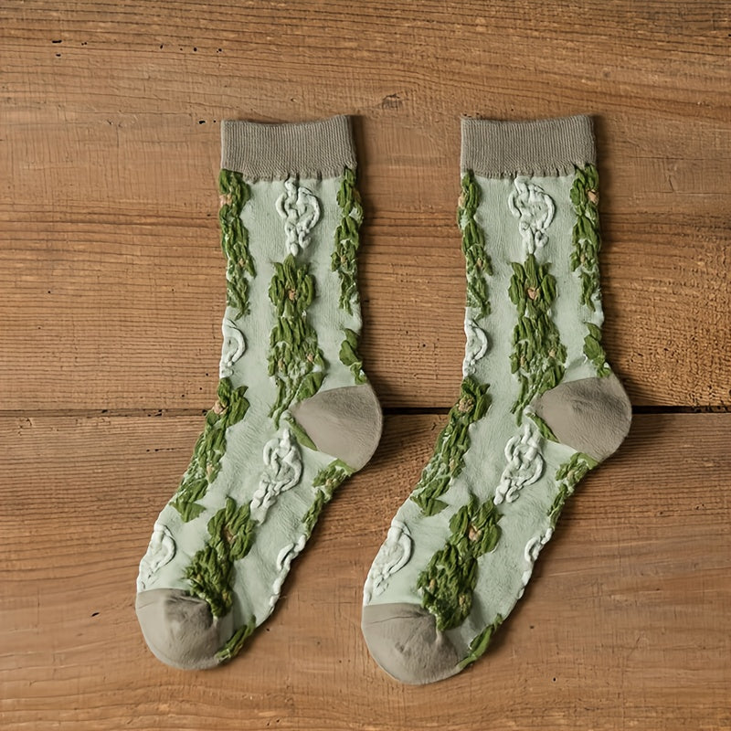 5 Pairs Floral Print Socks Women's Mid Tube Stockings Breathable