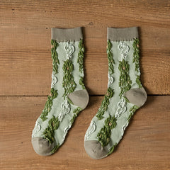5 Pairs Floral Print Socks Women's Mid Tube Stockings Breathable