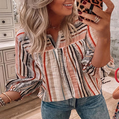 Colorblock Stripe Print Long Sleeve Shirt Top