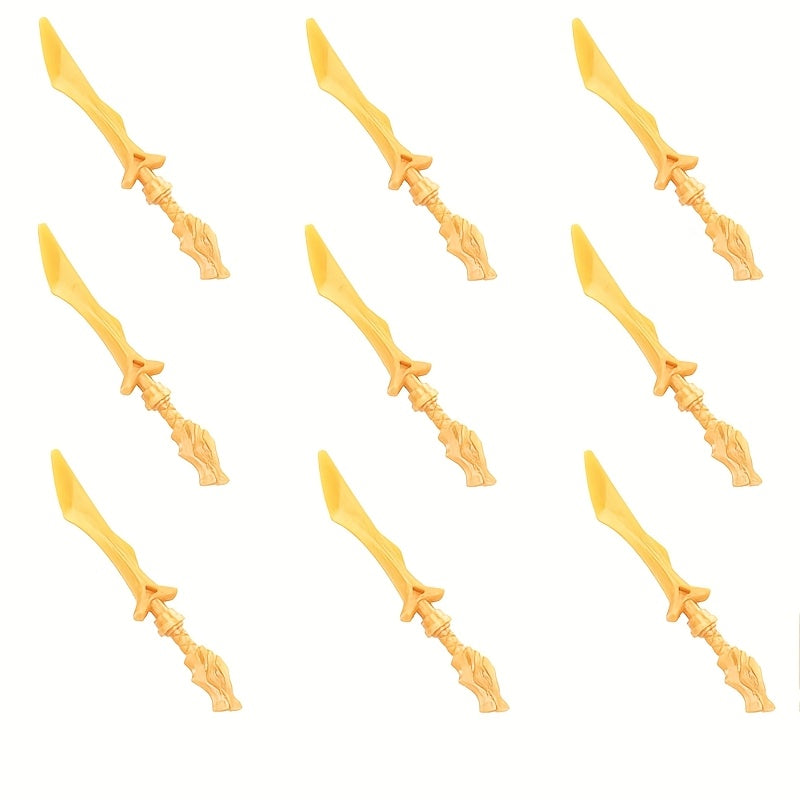 9pcs Golden Dragon Pattern Block Samurai Master Weapon Model