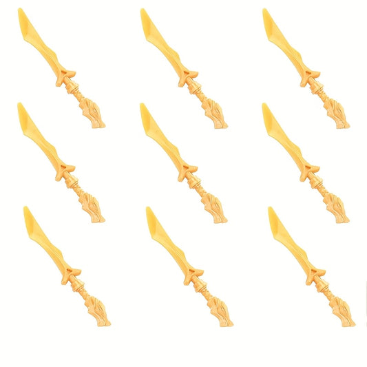 9pcs Golden Dragon Pattern Block Samurai Master Weapon Model