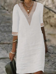 Guipure Lace V Neck Dress Short Sleeve for Spring & Summer