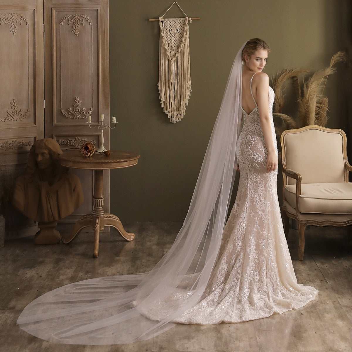 JOANSHRINE Bridal Veil with Comb Soft Sheer Polyester Vintage Wedding Veil