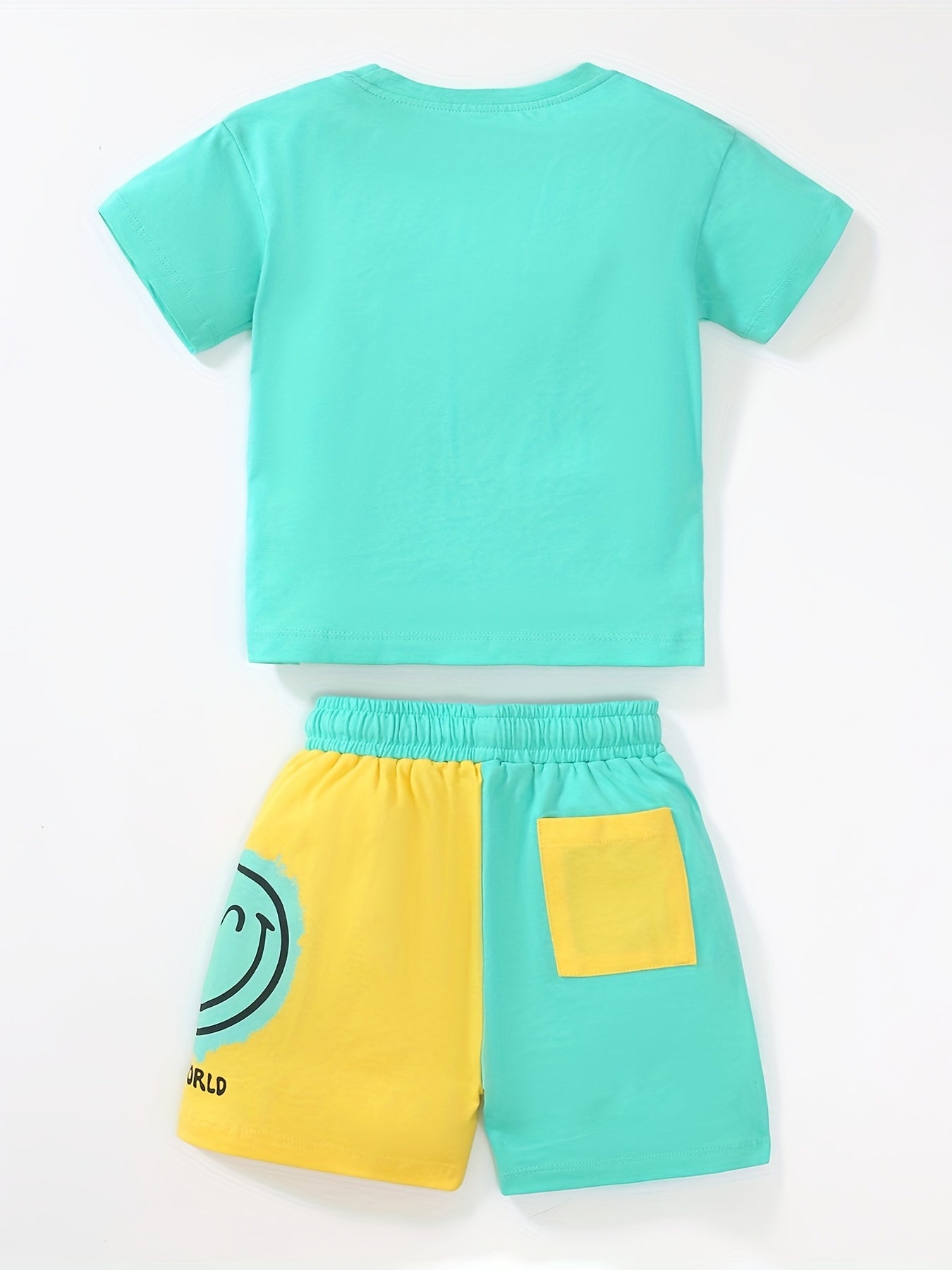 2pcs Boys Summer Outfits Sets Short Sleeve Happy Graphic Print T Shirt Tops