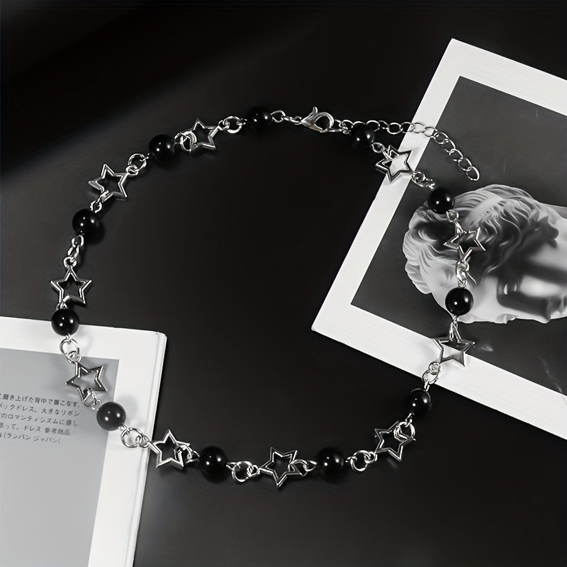 Punk Star & Beads Chain Necklace Y2K Style Jewelry Gift