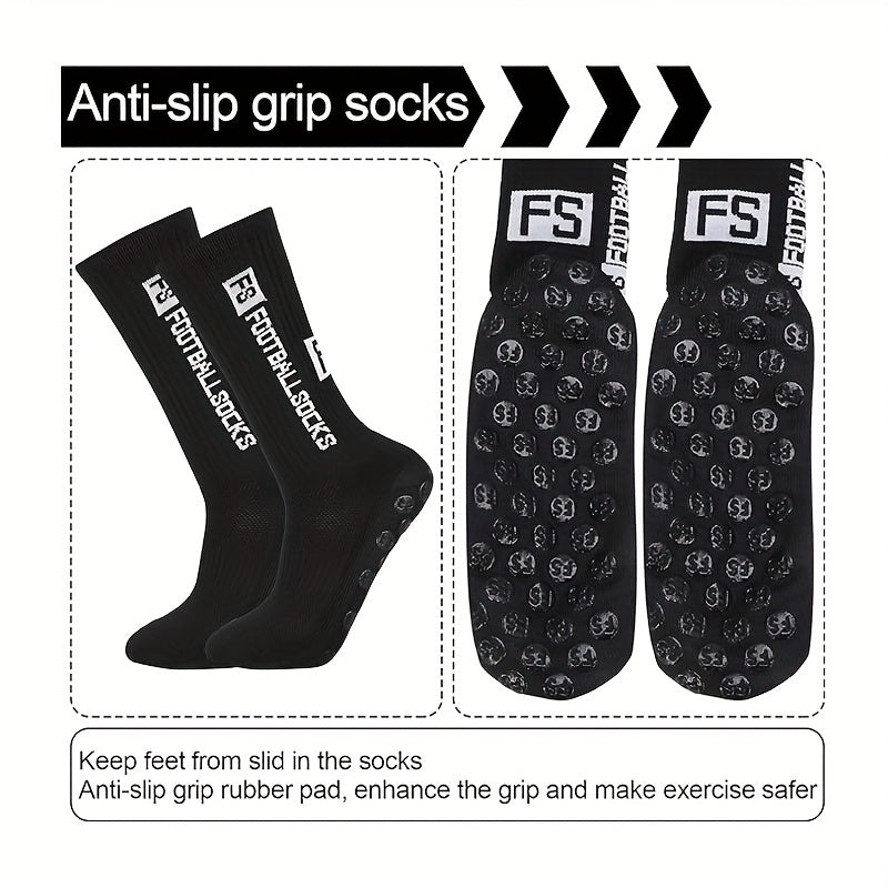 3 Pairs Silicone Dots Non Slip Football Socks Crew Socks for Soccer Running
