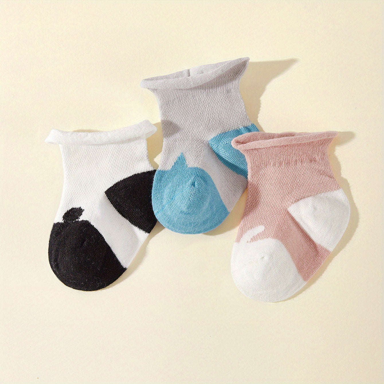 3 Pairs Baby Cartoon Socks Cotton Blend Mesh Breathable