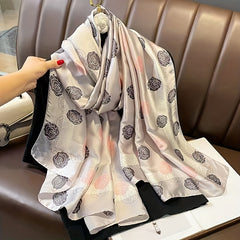Camellia Print Scarf Satin Shawl Thin Breathable Hijab Silk Head Wrap