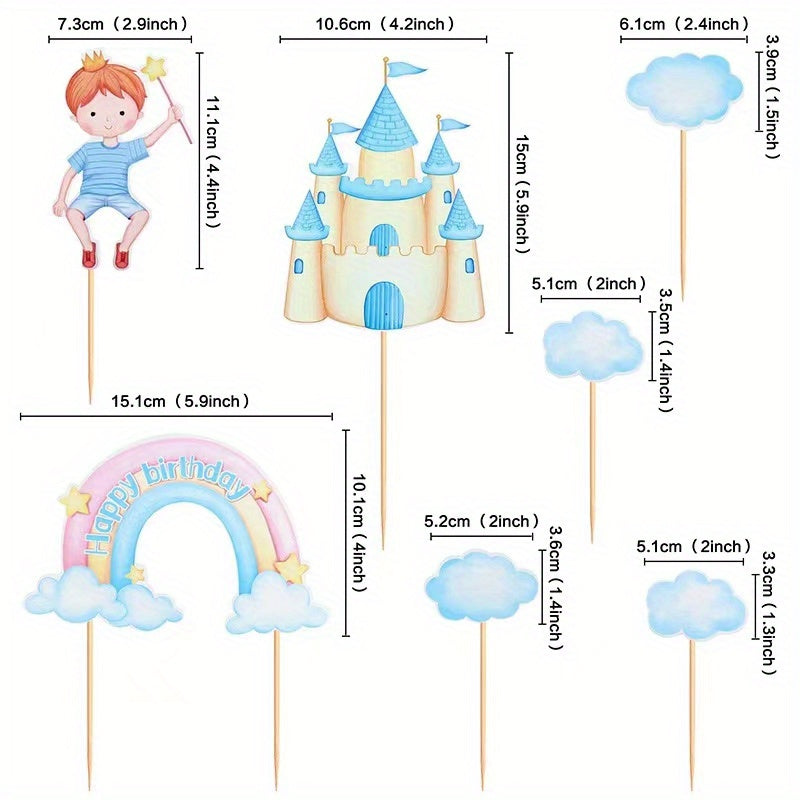 Rainbow Clouds Castle Cake Insert Party Decorations