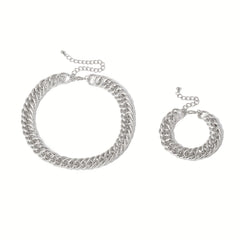 2pc Women's O Chain Metal Bracelet Necklace Set