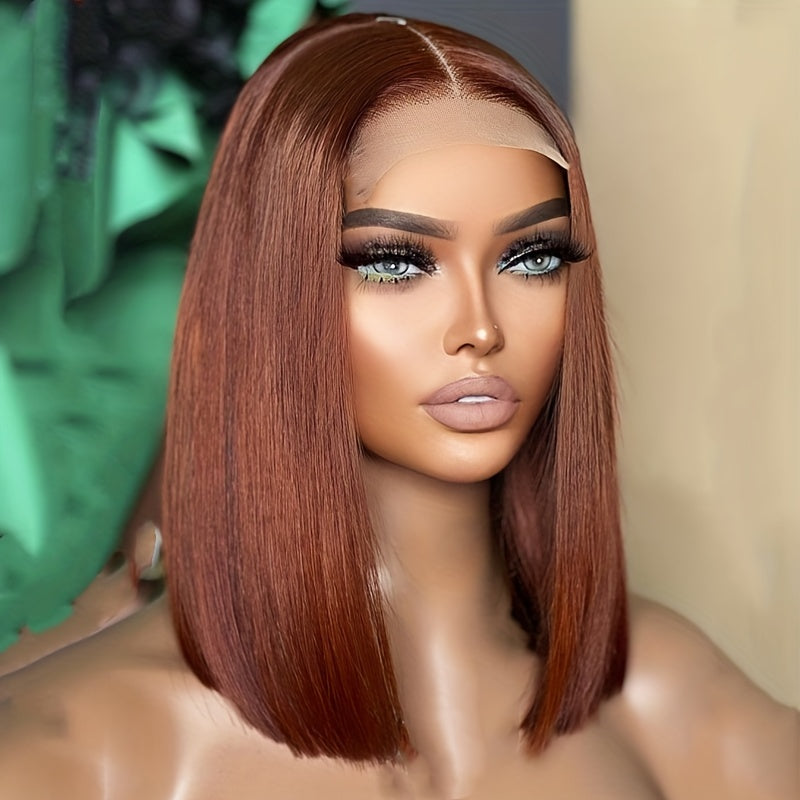 Red Brown 13x4 Lace Frontal Bob Wig 180 Density Straight Short Bob Wig