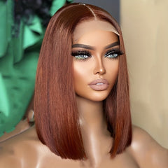 Red Brown 13x4 Lace Frontal Bob Wig 180 Density Straight Short Bob Wig