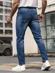 Slim Fit Cat Catch Jeans Men's Casual Street Style Distressed Stretch Denim Pant