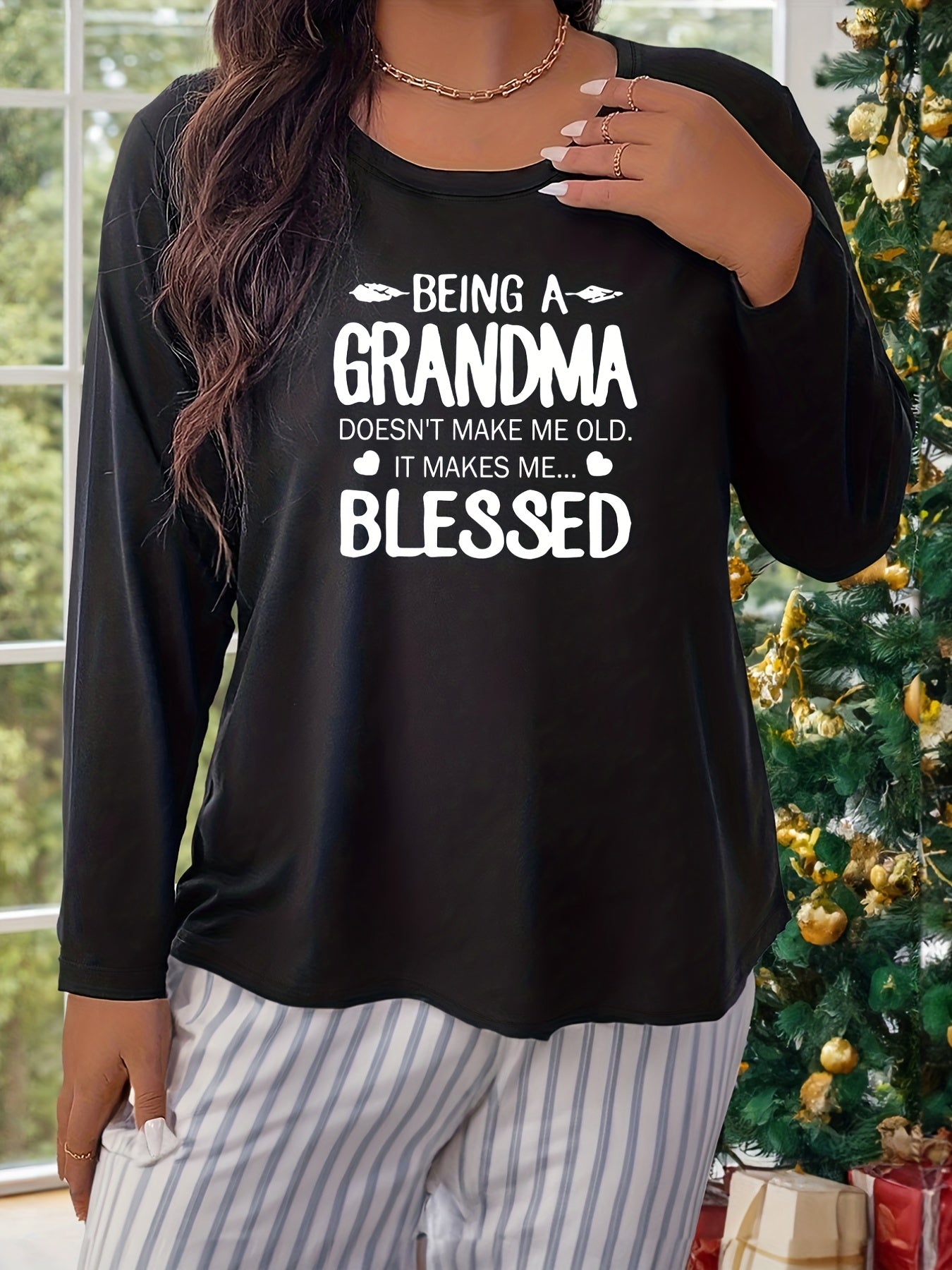 Long Sleeve Round Neck Lounge Top Women's Pajama Top