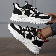 Women's Star Pattern Platform Sneakers Lace Up Outdoor Shoes