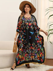 Colorful Bird Print V Neck Cover Up Dress
