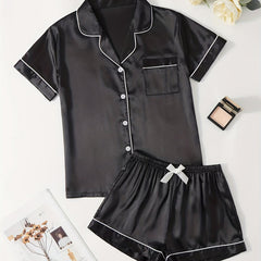 Satin Pajamas Set Short Sleeve Top & Shorts