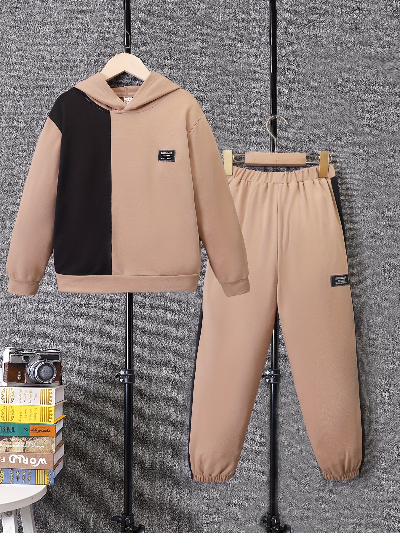 Boy's 2pcs Block Hoodie & Sweatpants Set Spring Fall