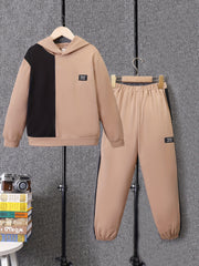Boy's 2pcs Block Hoodie & Sweatpants Set Spring Fall